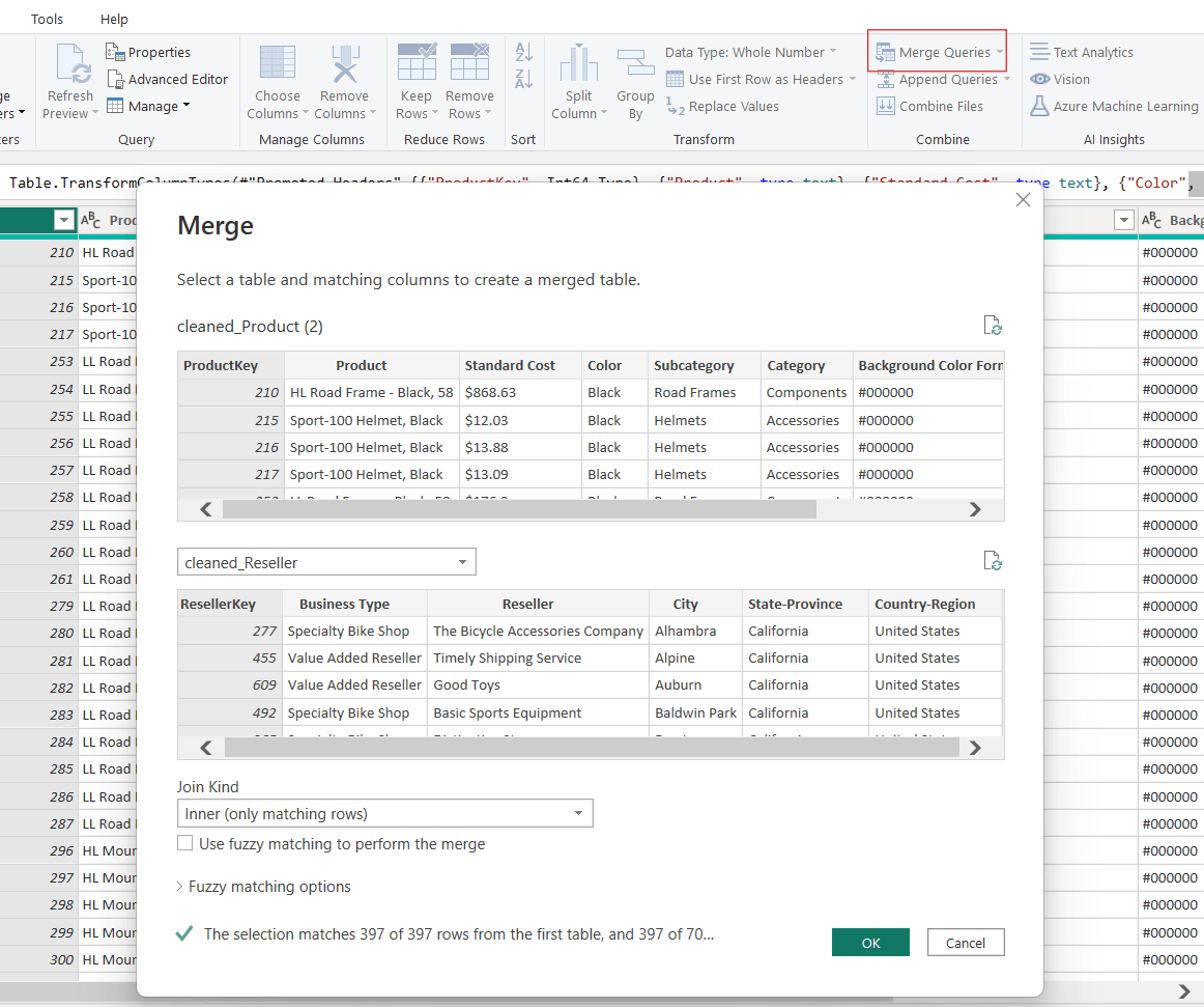 Merging tables with a common column