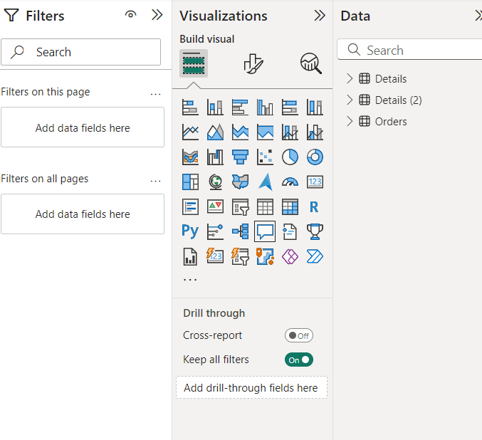 Visualizations pane