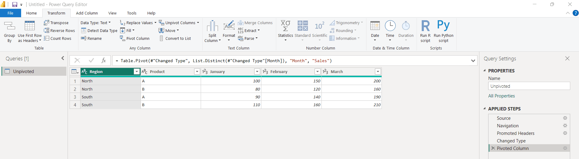 Pivoted Data