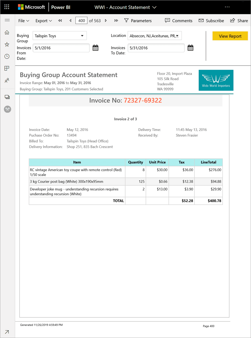 Paginated report Example